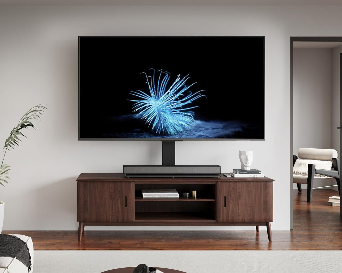 FITUEYES Universal TV Stand for 50-85 inch TVs | 44 Inch Tall Table Top TV Stand with 80° Swivel | Holds up to 143lbs | Max VESA 800x600mm | for Living Room