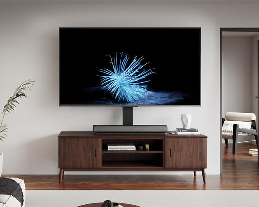 FITUEYES Universal TV Stand for 50-85 inch TVs | 44 Inch Tall Table Top TV Stand with 80° Swivel | Holds up to 143lbs | Max VESA 800x600mm | for Living Room - PuriLite