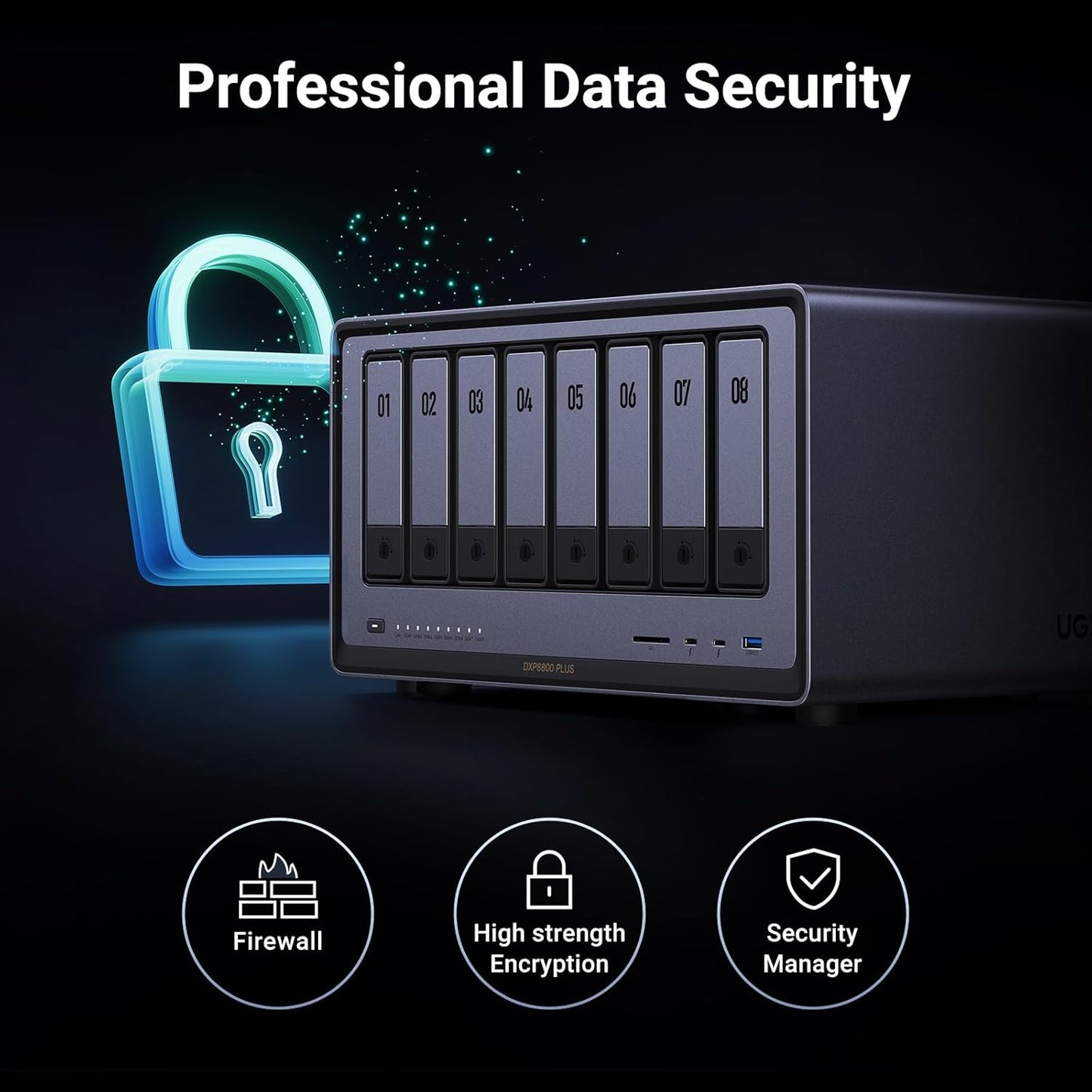 UGREEN NASync DXP4800 Plus 4-Bay Desktop NAS, Intel Pentium Gold 8505 5-Core CPU, 8GB DDR5 RAM, 128G SSD, 1 * 10GbE, 1 * 2.5GbE, 2 * M.2 NVMe Slots, 4K HDMI, Network Attached Storage (Diskless)