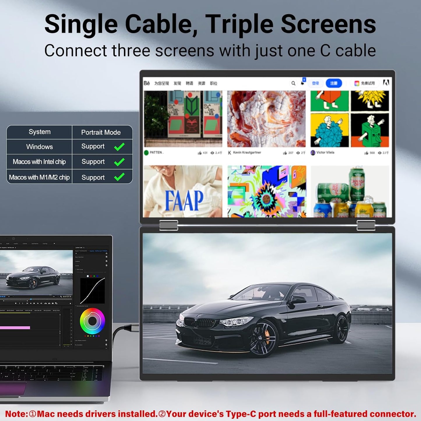 InnoView Laptop Screen Extender 15.6" Dual Portable Monitor 1080P FHD Folding Triple Monitor HDMI (No Extended) USB-C Portable Monitor for Laptop Windows(No Driver Needed) Mac(Driver Needed)