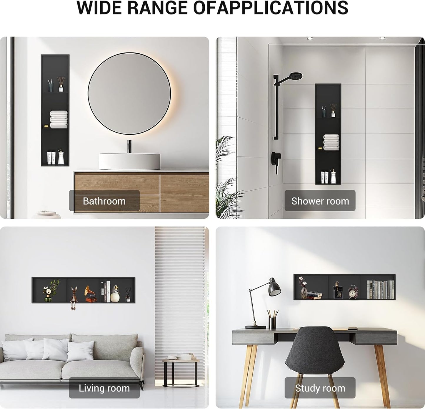 BLYLUND Shower Niche 12" x 24" NO Tile Needed,Matte Black Double Shelf Organizer, Square Corners Wall-Inserted Niche Recessed Shower Shelf Modern Soap Niche for Bathroom