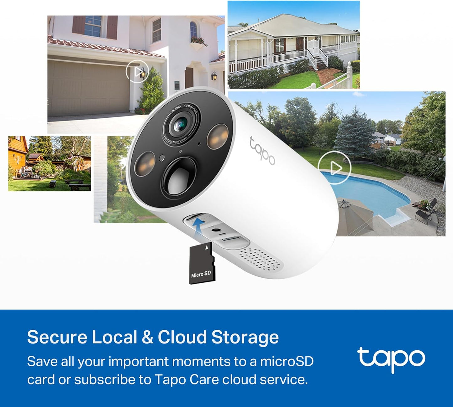 TP-Link Tapo SolarCam 2K, Outdoor Battery Camera w/Solar Panel Base, Wireless Camera, 2K QHD, 150° Super-Wide FOV, Free Person/Vehicle/Pet Detection, SD/Cloud Storage, Starlight Color Night Vision