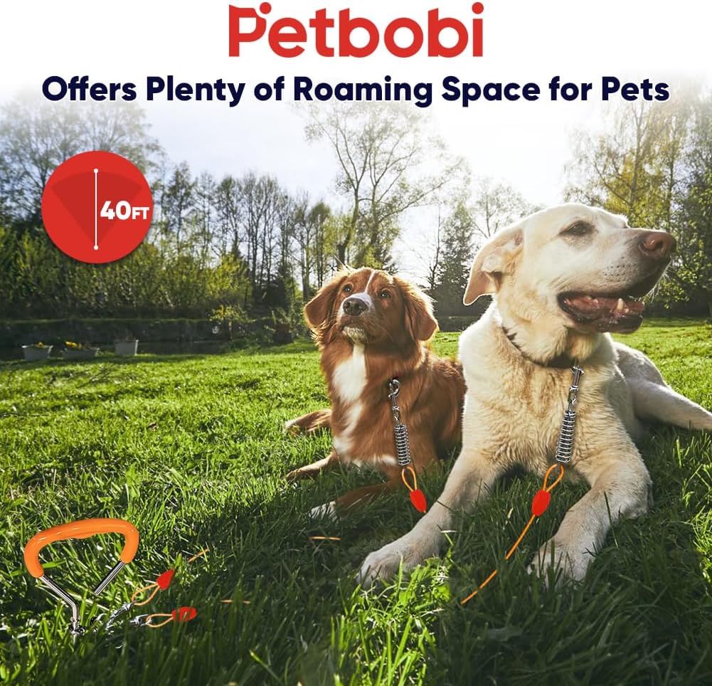Petbobi Dog Tie-Out Cable and Stake - 30ft Heavy Duty Cable with Spring, No Tangle, 16in Ground Stake, Ideal for Yard, Camping and Beach, Suitable for Small Medium Large Dogs Up to 120 lbs, Blue