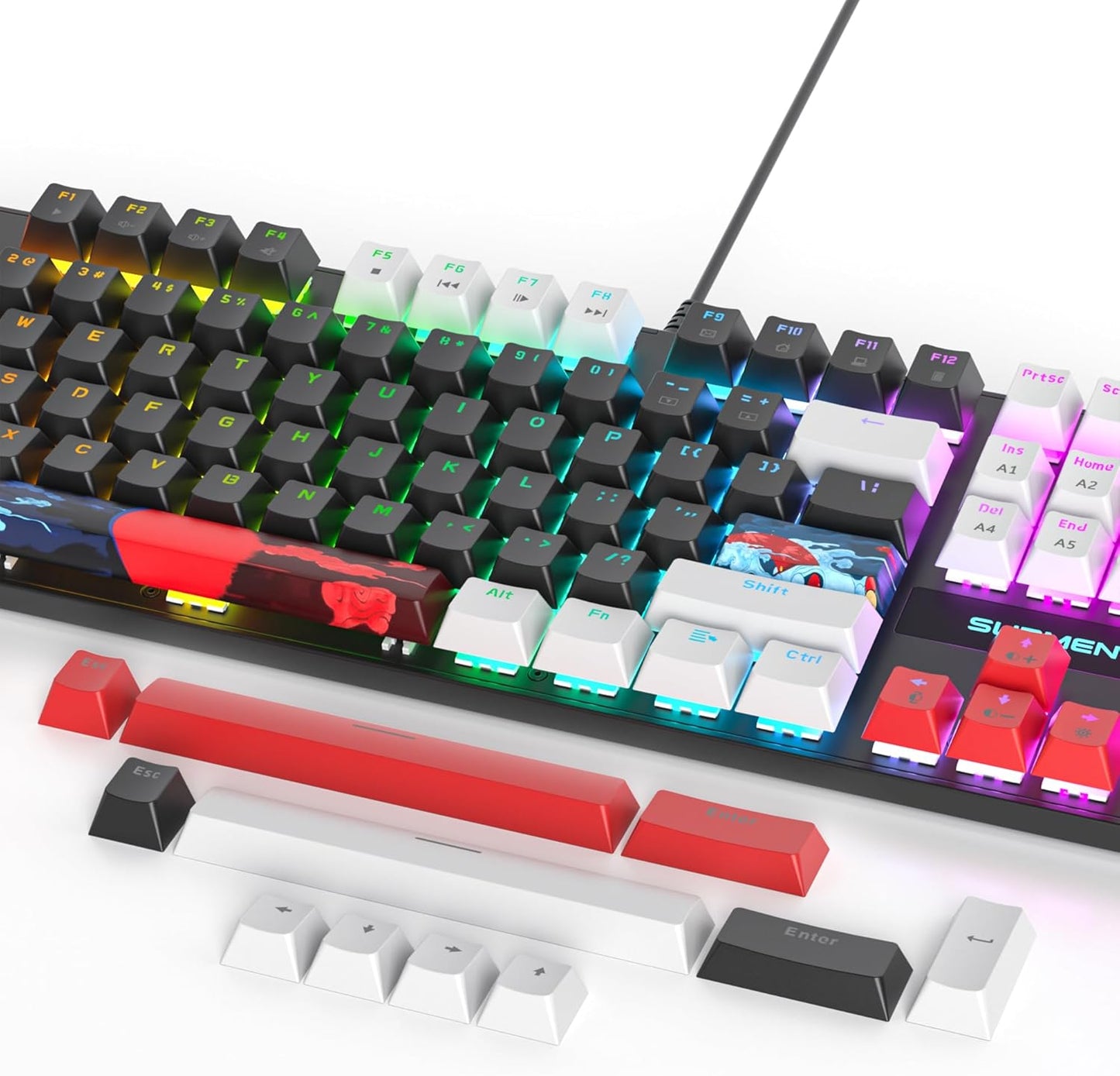 Fogruaden Full Size Mechanical Keyboard, Green Matcha Keyboard, Wired USB 104 Keys RGB Backlit Gaming Keyboard with Number Pad, Red Switches, NKRO Mechanical Keyboard for Windows Laptop PC Gamer