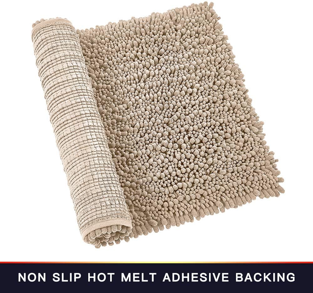 Walensee Bathroom Rug Non Slip Bath Mat (24x17 Inch Blush) Water Absorbent Super Soft Shaggy Chenille Machine Washable Dry Extra Thick Perfect Absorbant Best Small Plush Carpet for Shower Floor