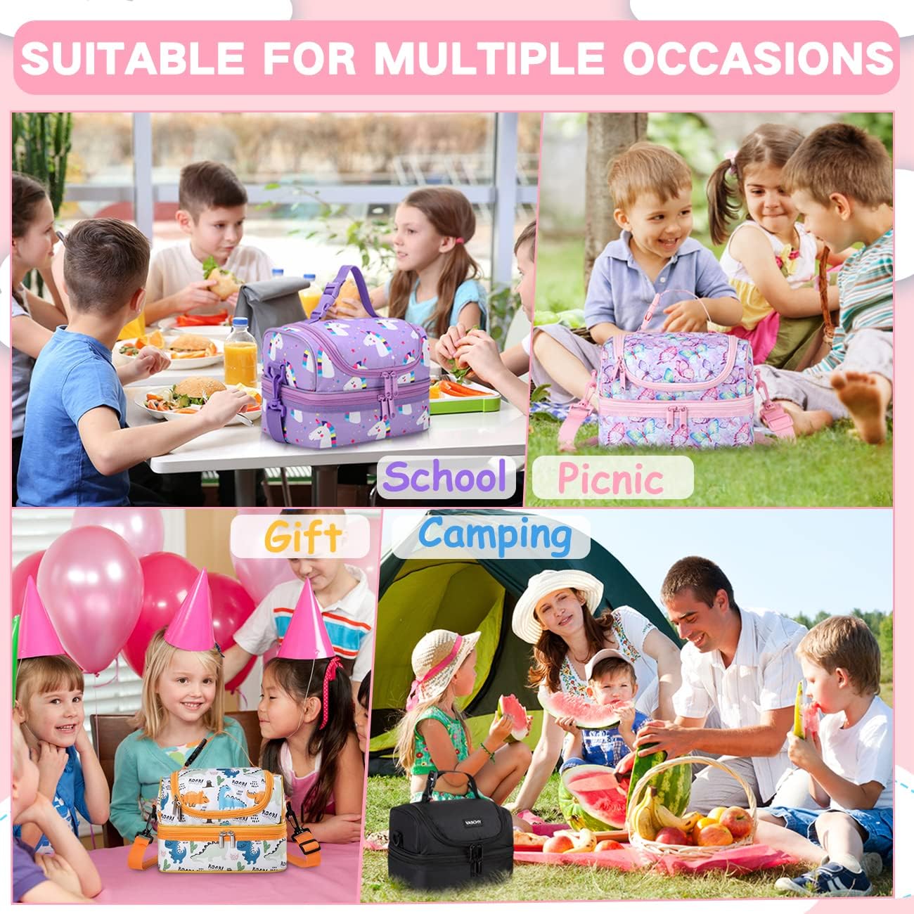 VASCHY Lunch Box Bag Men, Insulated Two Compartments Bento Cooler Bags for Adults/Women/Kids for School,Daycare,Kindergarten,Picnic Black