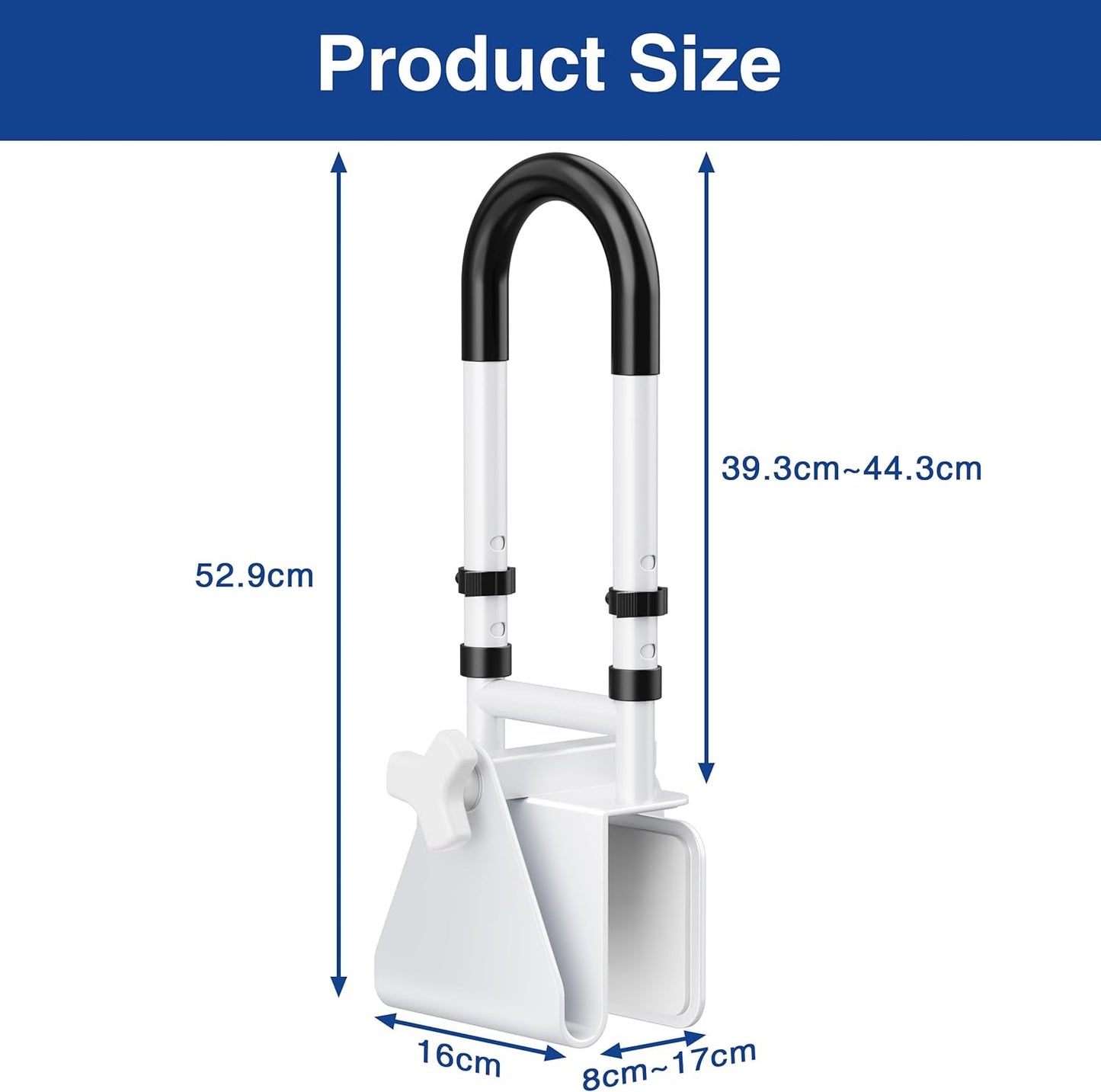 Adjustable Bathtub Safety Rail: Shower Grab Bar Handle for Seniors, Elderly, and Disabled, Fits 3 to 7 Inch Tub Walls, Bathroom Safety Bars with Non-Slip Grip, Supports 300 lbs