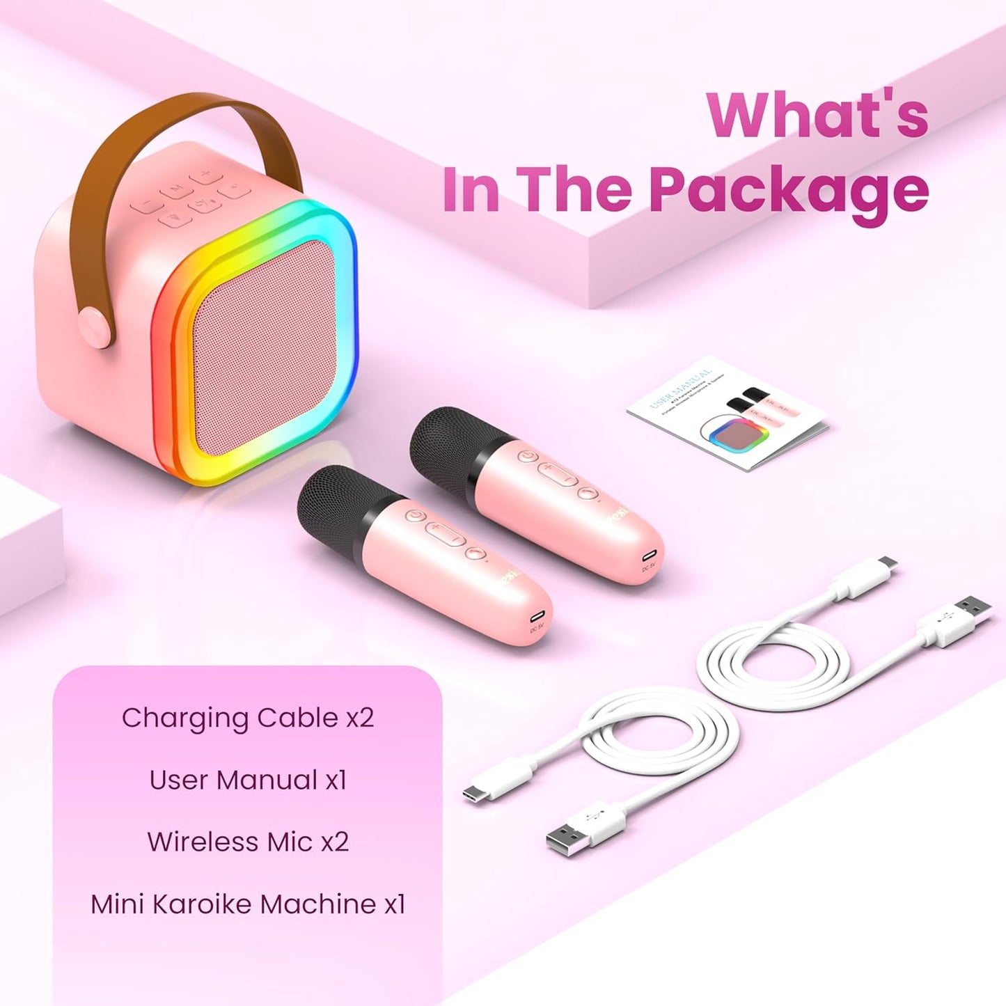 Karaoke Machine for Kids Adults, Portable Bluetooth Mini Karaoke Microphone Singing Speaker Karaoke Player with 2 Wireless Mic Toys for All Smartphones,Birthday, Family,Home Party (Purple)