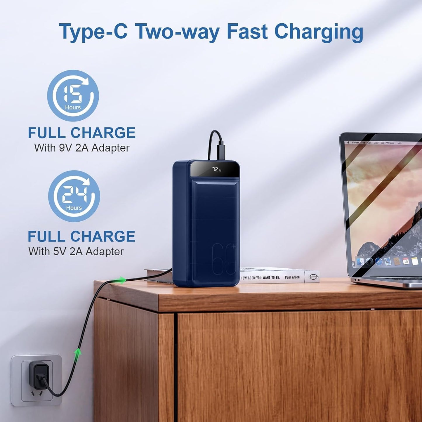 PowerBank 60000mAh Fast Charging,Battery Pack 22.5W Power Bank with USB C, Portable Charger,4 Outputs and 3 Inputs LED Display Compatible with Android Tablets iPhone etc.