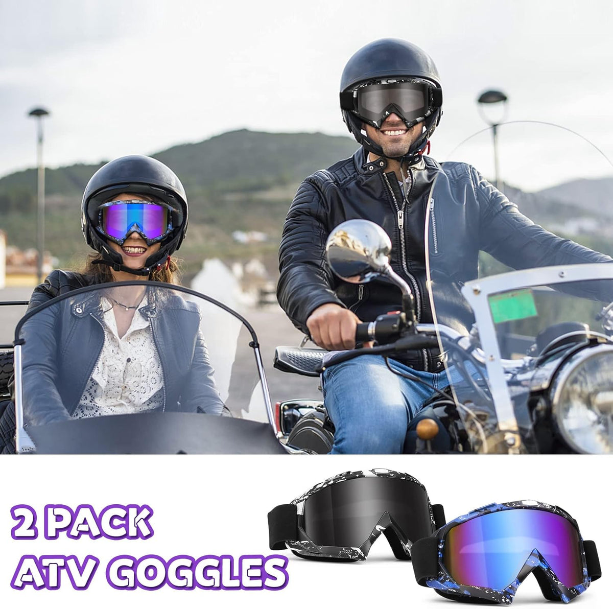 Micnaron Dirt Bike Goggles, 2-Pack Ski and ATV Goggles for Motorcycle, MX, Powersport - Men, Women, Adult, Youth Riding Racing (Grey + Blue) - PuriLite