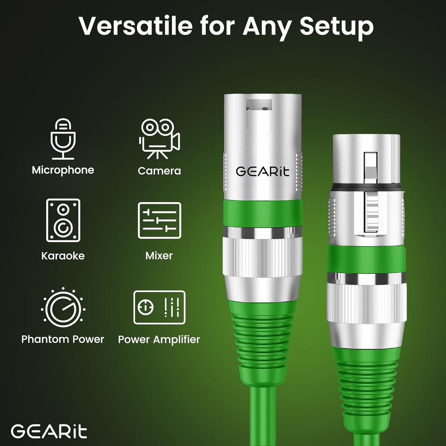 GEARit XLR Male to Female Microphone Cable (10 Feet, 6-Pack) 3-Pin Balanced Shielded Mixer, Recording Studio, Podcast - Black