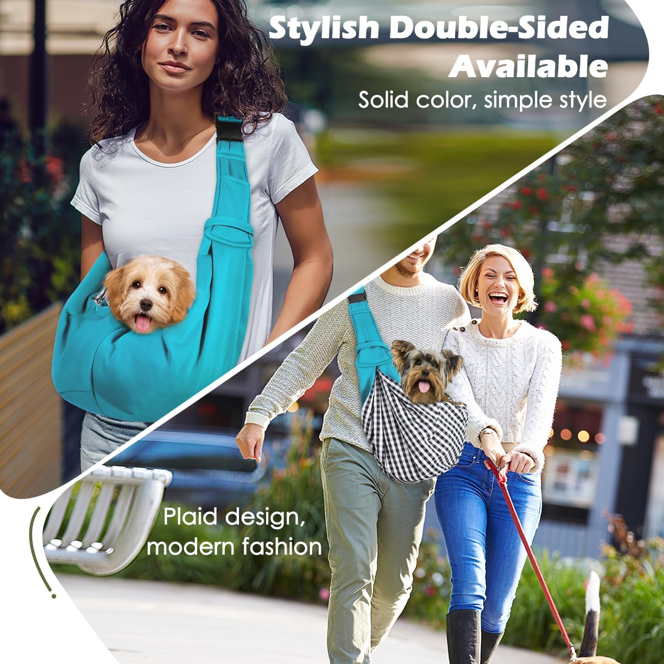 Pawaboo Small Dog Sling Carrier, Reversible Hands Free Dog Sling Carrier for Small Dogs and Cats, Puppy Sling Carrier with Adjustable Strap Buckle & Safety Harness, Puppy Essentials, Grey