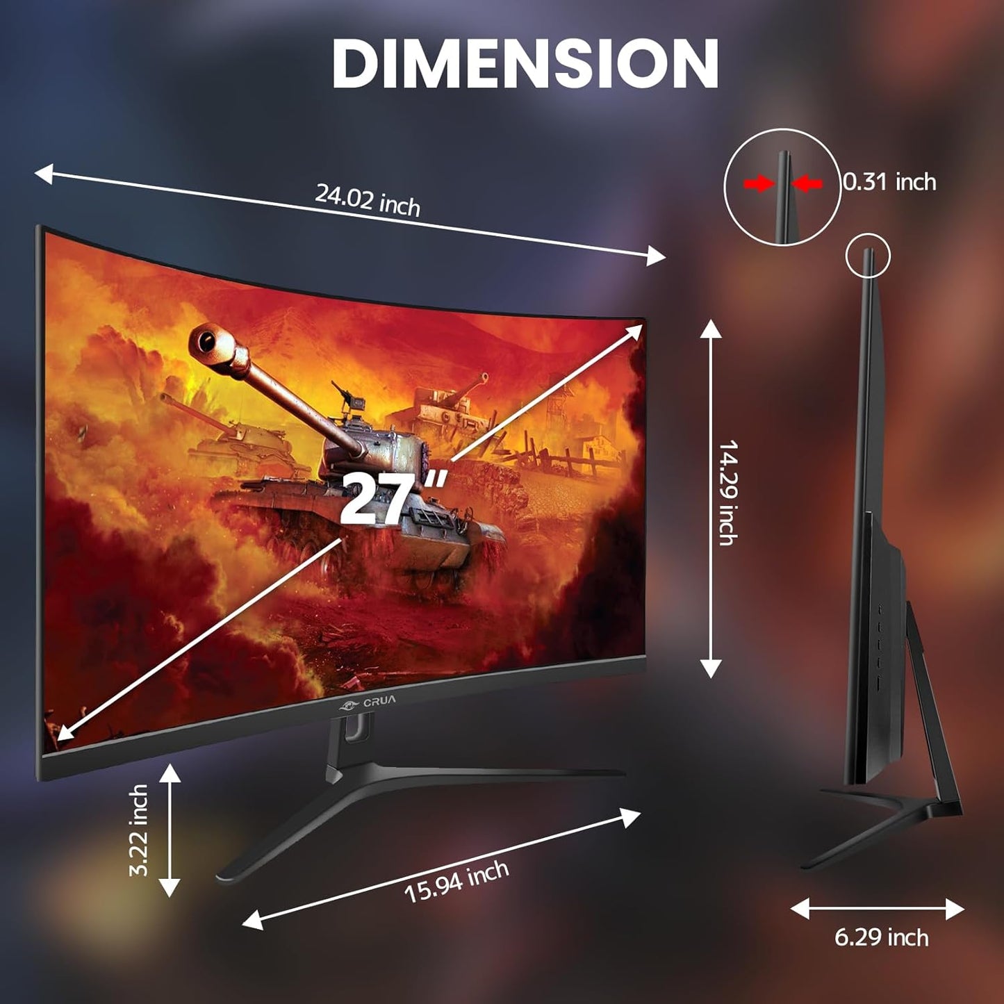 CRUA 34 Inch Curved Gaming Monitor 144HZ, White 21:9 Ultra Wide PC Monitor 1500R WQHD 3440X1440P 120% sRGB Computer Display/VA Panel/PIP& PBP/HDMI2.0 & DP1.4/Tilt Adjustment/Wall Mountable