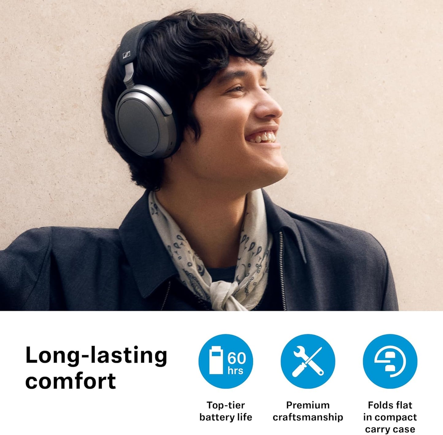 Sennheiser Momentum 4 Wireless Headphones, Bluetooth for Crystal-Clear Calls w/Adaptive Noise Cancellation, 60h Battery Life, Customizable Sound & Lightweight Folding Design, Black/Copper
