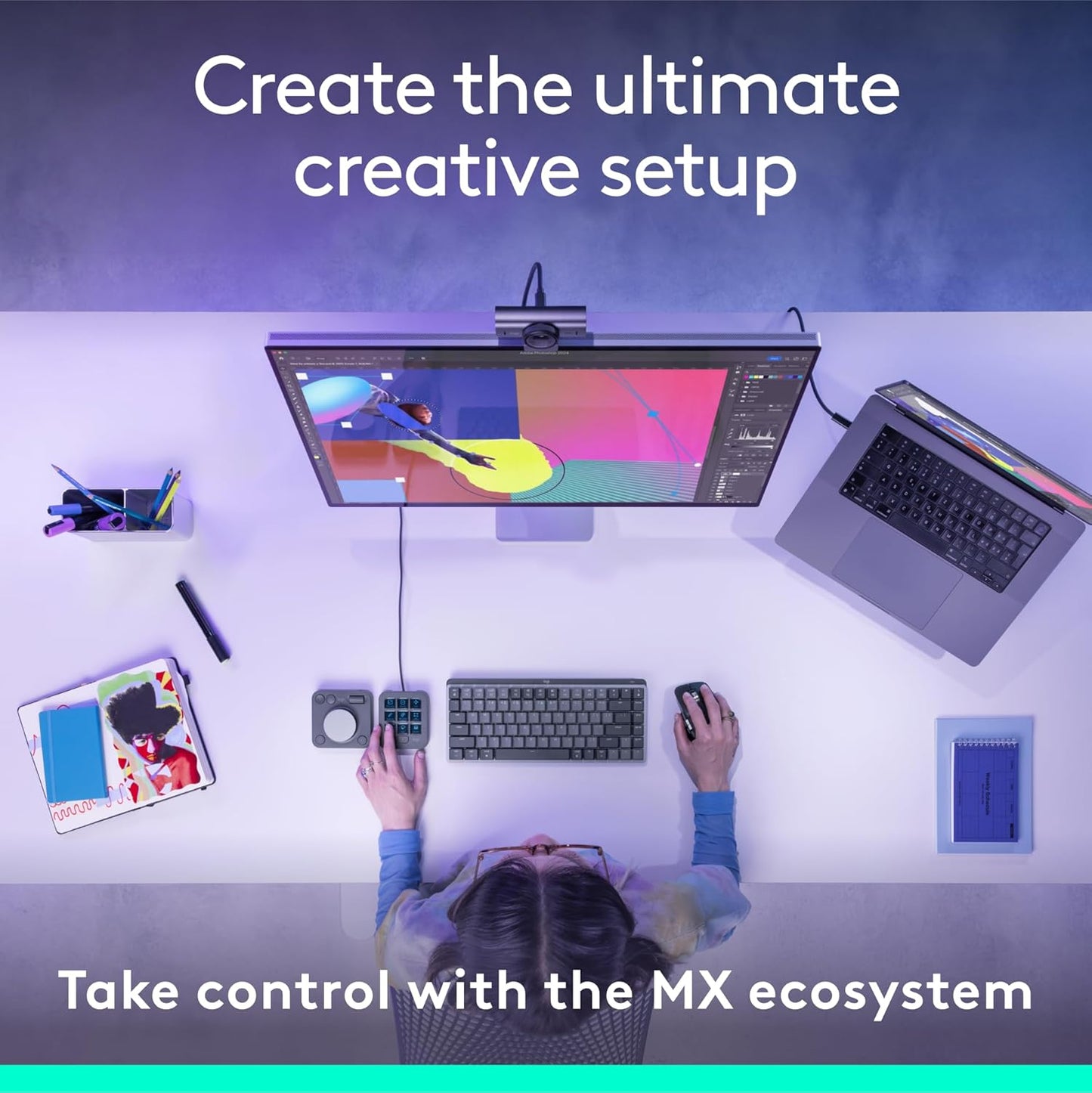 Logitech MX Creative Console - 9 Customizable LCD Keys, Control Dial for Graphic Design, Video Editing, Control Adobe, Zoom, Spotify and More - Graphite, with 3-Month Adobe Creative Cloud Membership