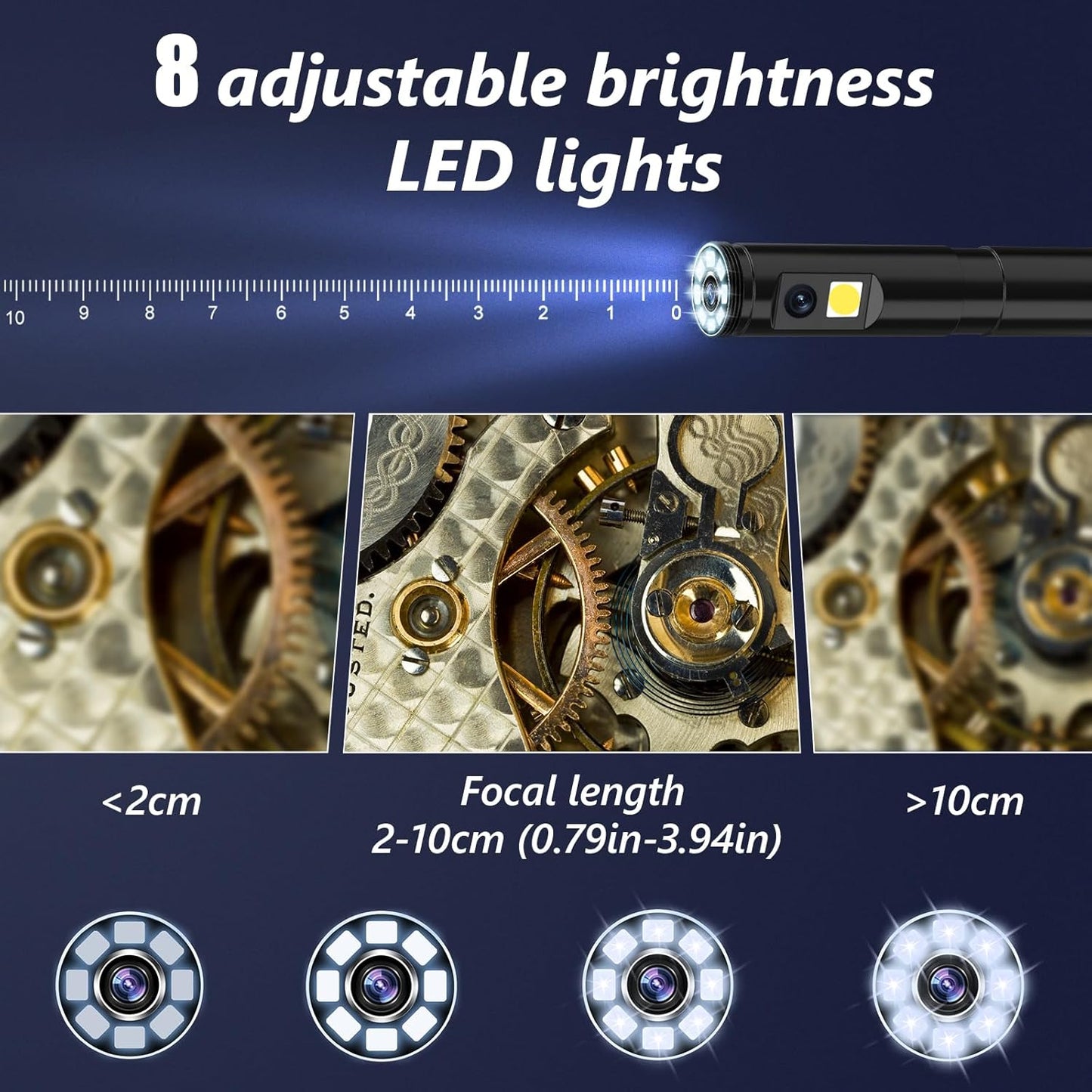 Endoscope Camera with Light, Ennovor 1920P HD, Endoscope Inspection with 8 Adjustable LED Lights, Borescope with Flexible Rigid Snake Camera, IP67 Waterproof and No WiFi Required, for Android iOS