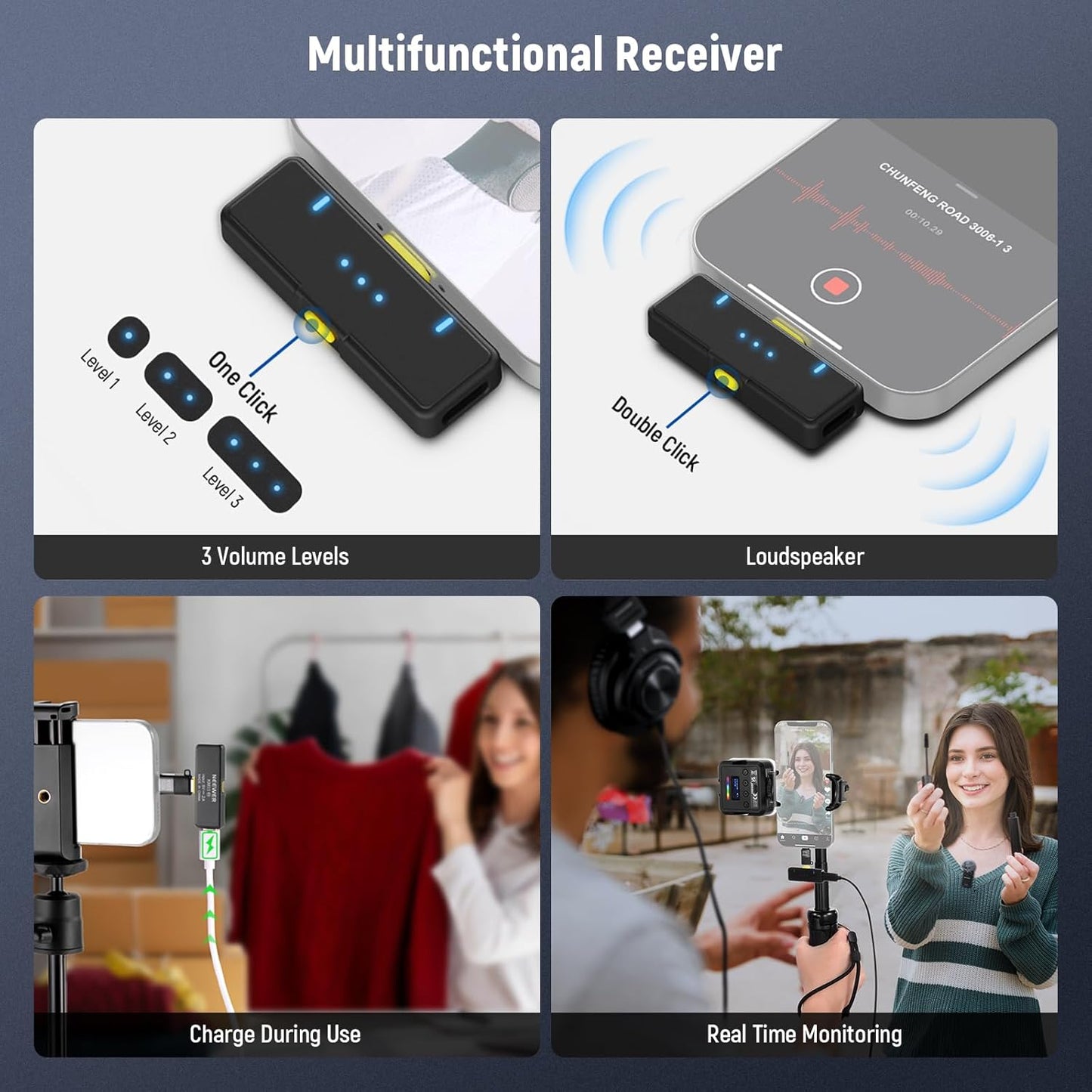 NEEWER CM28 Wireless Lavalier Microphone System with Charging Case, 1 Click Noise Canceling, 4GB Storage for 9Hrs of 48KHz 16 Bit Uncompressed Audio Lapel Mic Compatible with iPhone/Android/PC/Camera