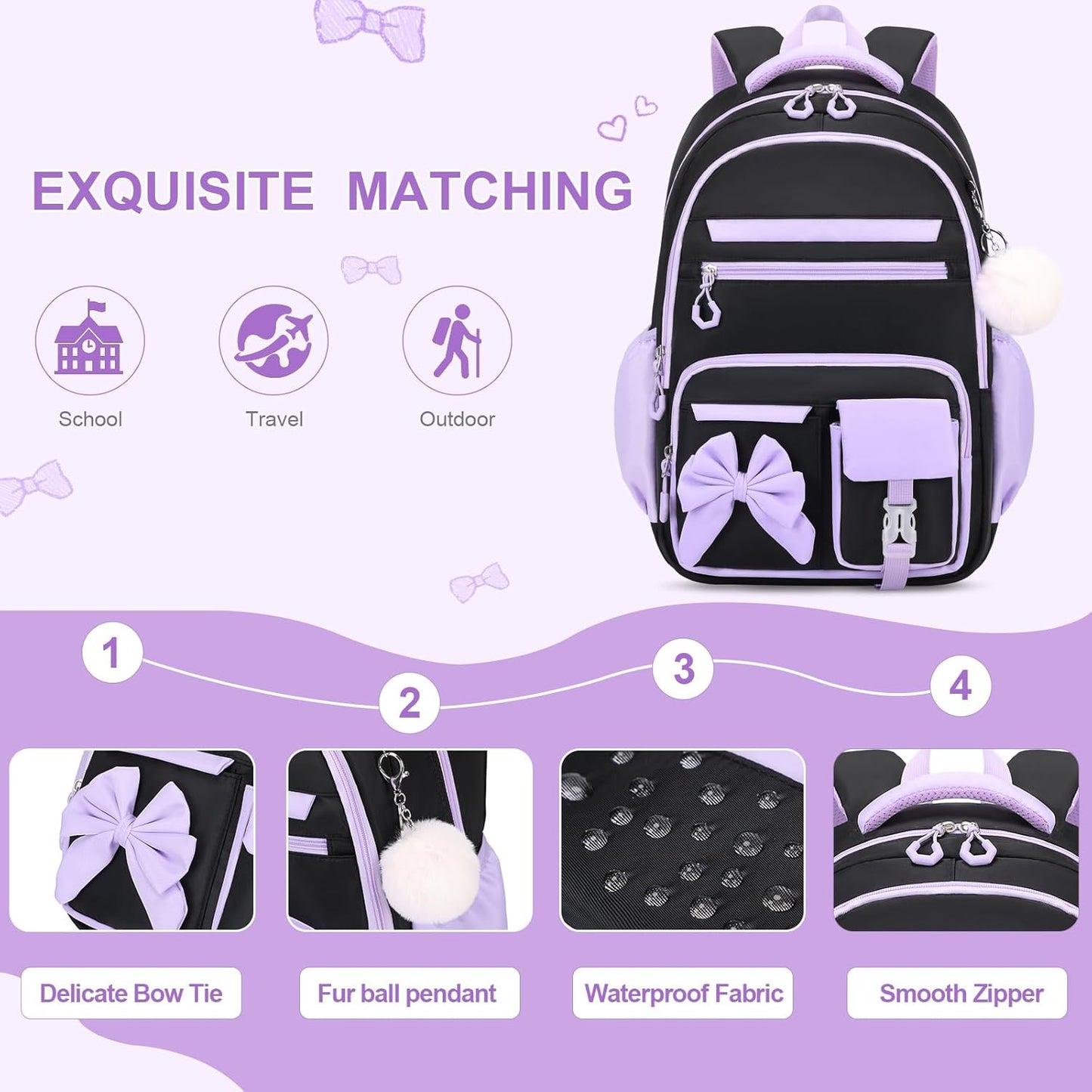 DIGOBAY Backpack for Girls, 3PCS Girls Backpack with Lunch Bag Pencil Case, Kids Backpack for Kindergarten Elementary School