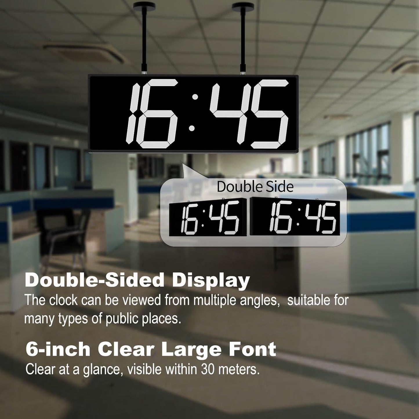 CHKOSDA Digital Wall Clock with Double Sided Display, Large Digital Clock with Timer,Alarm,Temperature and Date,Two Faced Hanging Wall Clock with 6''Number (White)