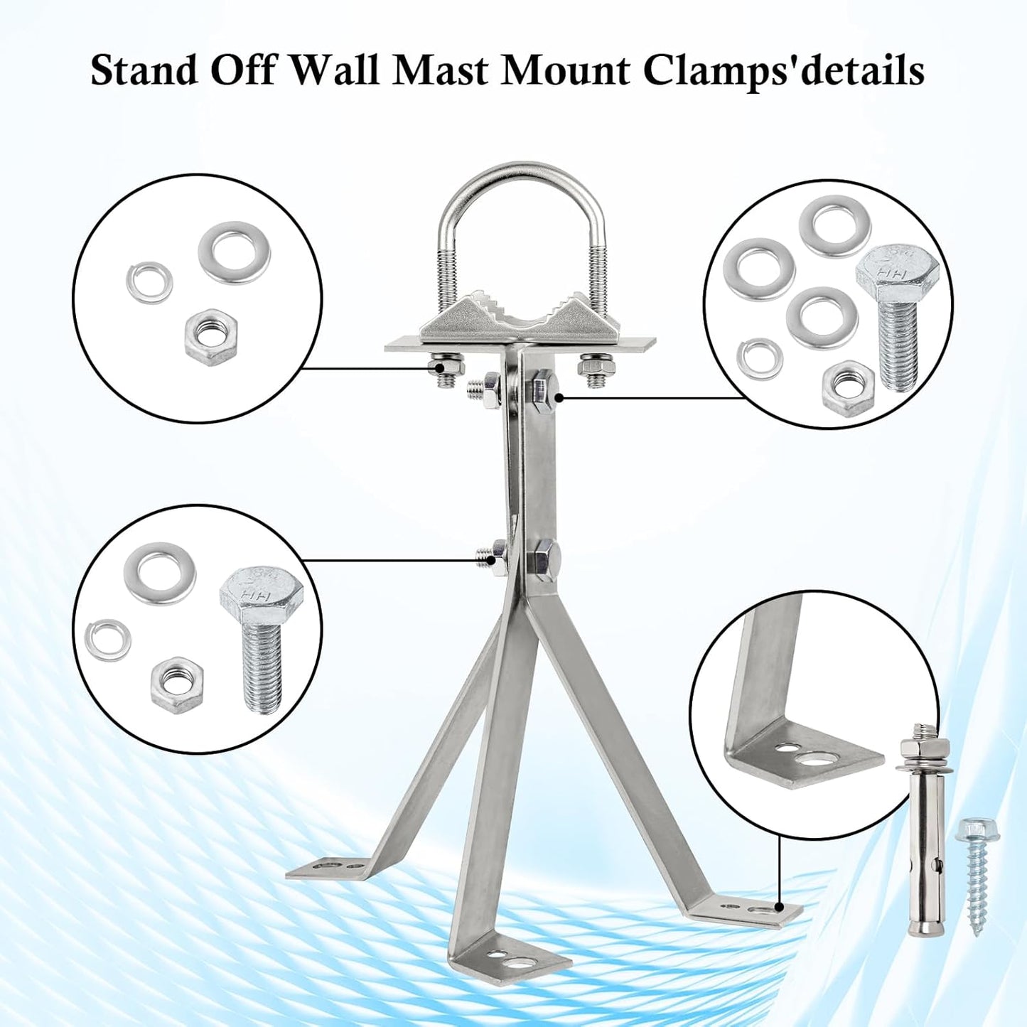 XRDS-RF 16 Inch Heavy-Duty Wall Mount Stand Off Mast for TV Antenna - Windproof Mounting Bracket (2-Leg + 2-Leg)