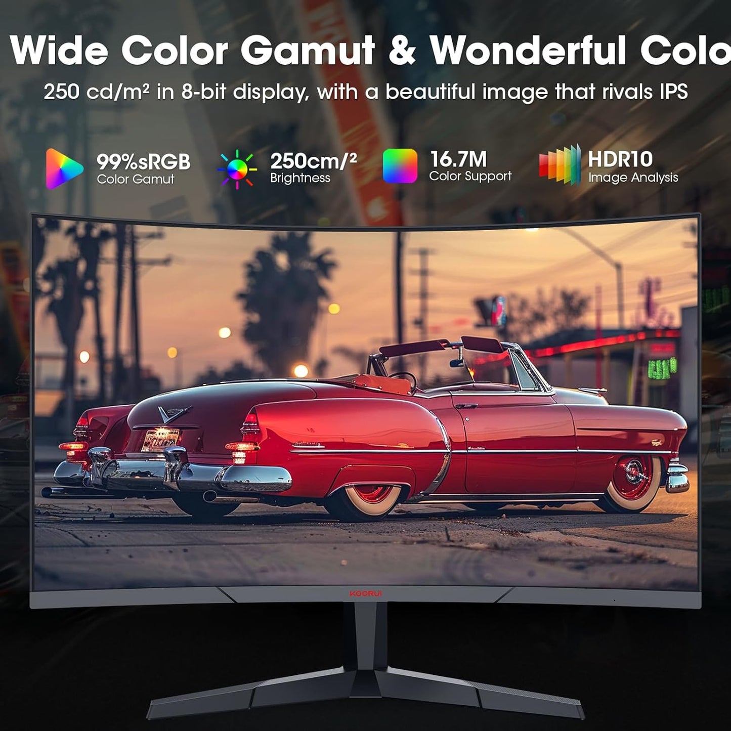 KOORUI 24 Inch Gaming Monitor - FHD 1080P Curved Monitors 180Hz VA, Built-in Adaptive Sync with 1ms, 1500R with Ultra-Thin, HDMI X2 / DP, VESA Compatible, Tilt Adjustable, Eye Care 24E6CA