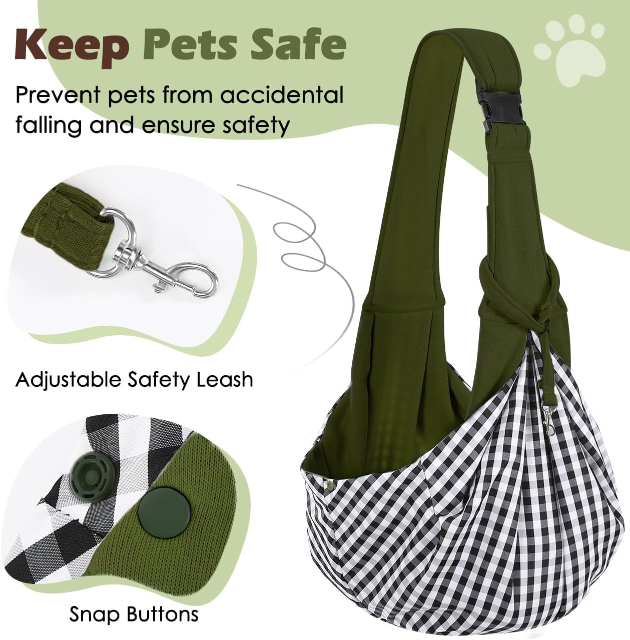 Pawaboo Small Dog Sling Carrier, Reversible Hands Free Dog Sling Carrier for Small Dogs and Cats, Puppy Sling Carrier with Adjustable Strap Buckle & Safety Harness, Puppy Essentials, Grey
