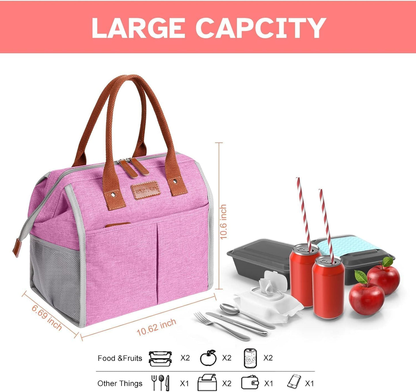 Lunch Bag for Women & Men, Insulated Lunch Box Cooler Tote Bags, Adult Reusable Lunch Boxes with Water Resistant for Work, Travel and Picnic (Grey)