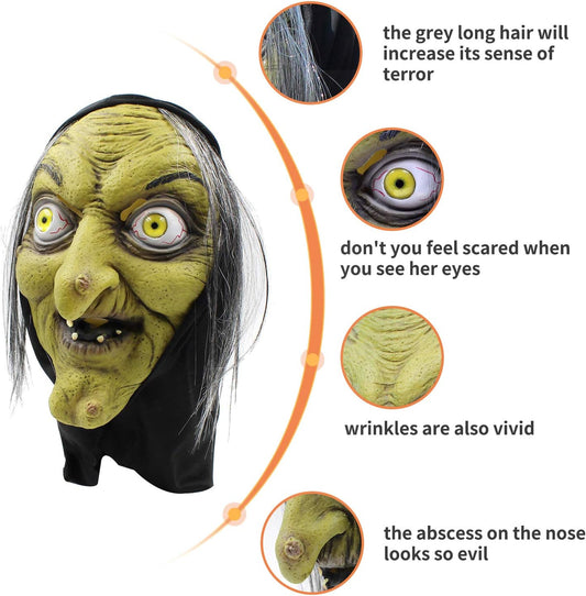 PartyHop - Old Woman Witch Mask - Halloween Scary Horror Cosplay Costume - PuriLite