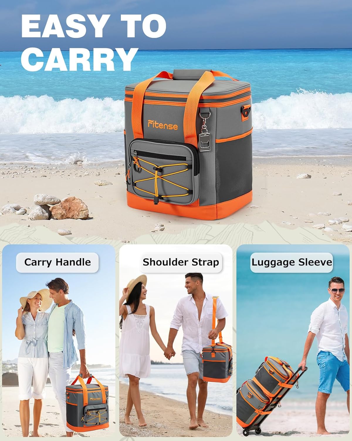 Fitense Soft Cooler Bag Insulated 50 Cans/33L, 27 Cans/20L Camping Cooler 4-Layer Leakproof, Collapsible Portable Lunch Cooler for Beach, Travel, Picnic, Grocery, Kayaking