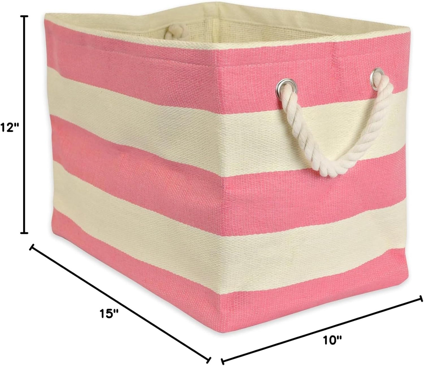 DII Storage Basket or Bin, Collapsible & Convenient Storage Solution for Office, Bedroom, Closet, Toys, Laundry (Large) - Pink Rugby Stripe