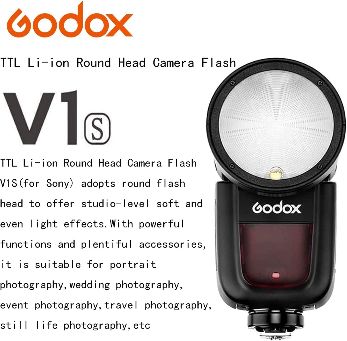 Godox V1 V1-C V1C Round Head Camera Flash for Canon Flash Speedlite Speedlight Light,76Ws 2.4G TTL1/8000 HSS,480 Full Power Shots,1.5s Recycle Time,2600mAh Li-ion Battery,10 Levels LED Modeling Lamp