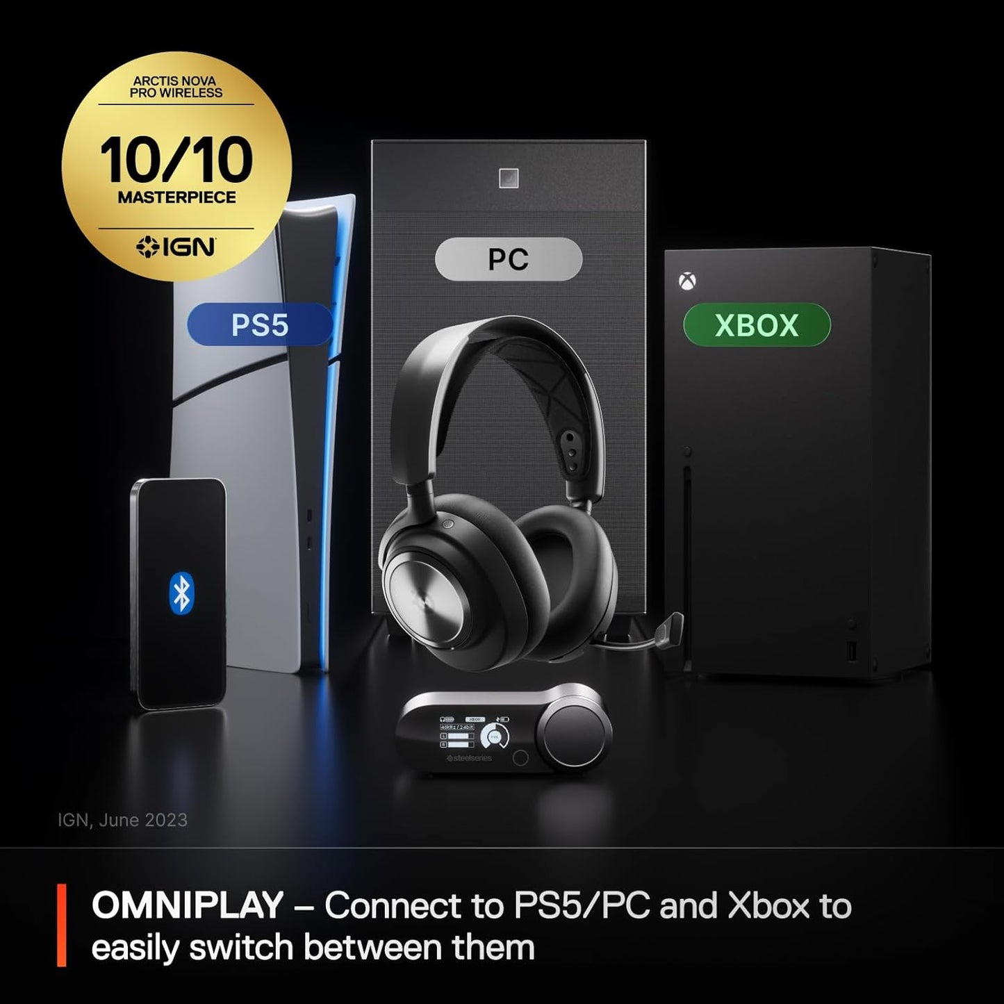 NEW SteelSeries Arctis Nova Pro Wireless Multi-System Gaming Headset - Premium Hi-Fi Drivers - Active Noise Cancellation - Infinity Power System - ClearCast Gen 2 Mic - PC, PS5/PS4, Switch, Mobile