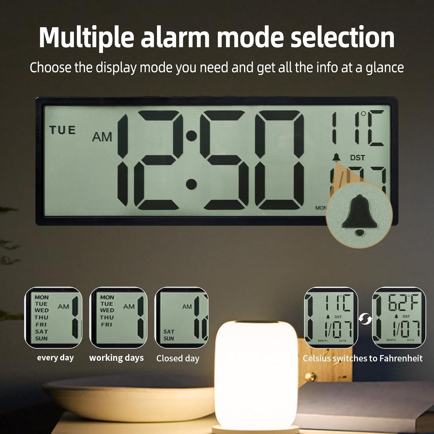 Purilite Select 15.5" Large Digital Wall Clock