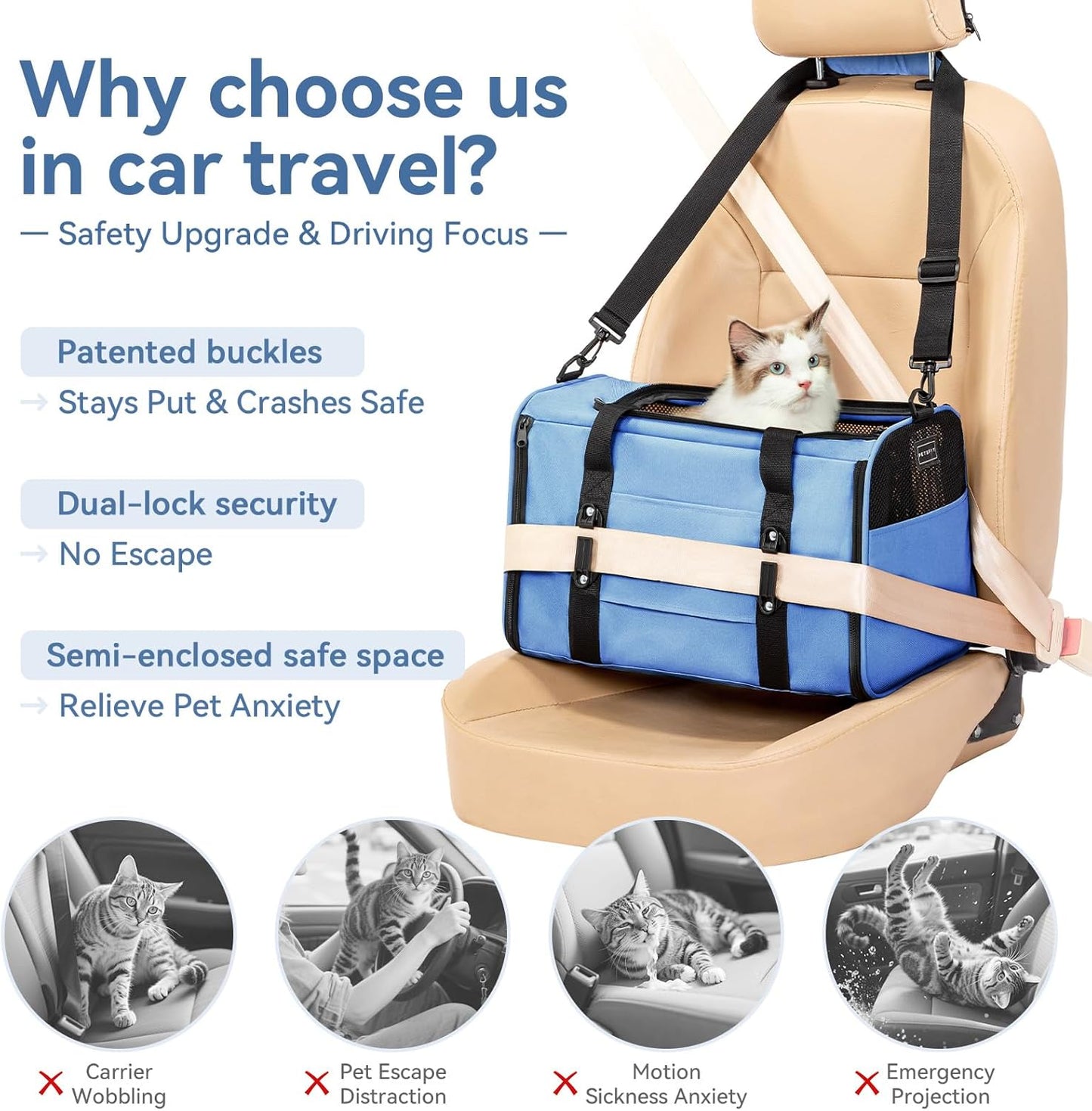 Petsfit Pet Carrier Airline Approved, Soft-Sided Cat Carrier with Patented Car Buckle, Lightweight and Collapsible with Adjustable Shoulder Strap, Soft Cushion,Green