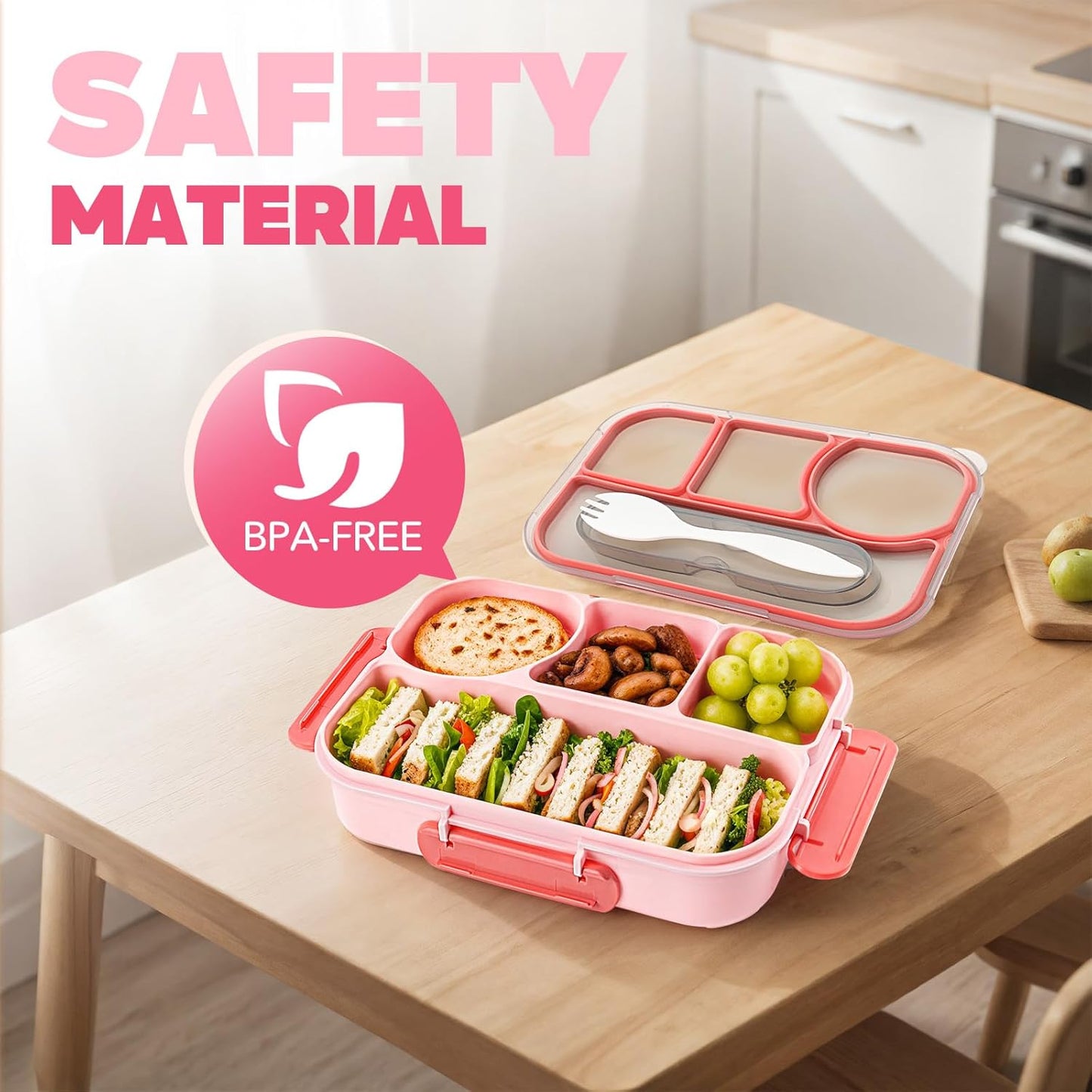Bento Box Adult Lunch Box with 4-Compartment Leakproof Lunch Containers Microwave and Dishwasher Safe Bento Box with Spoon