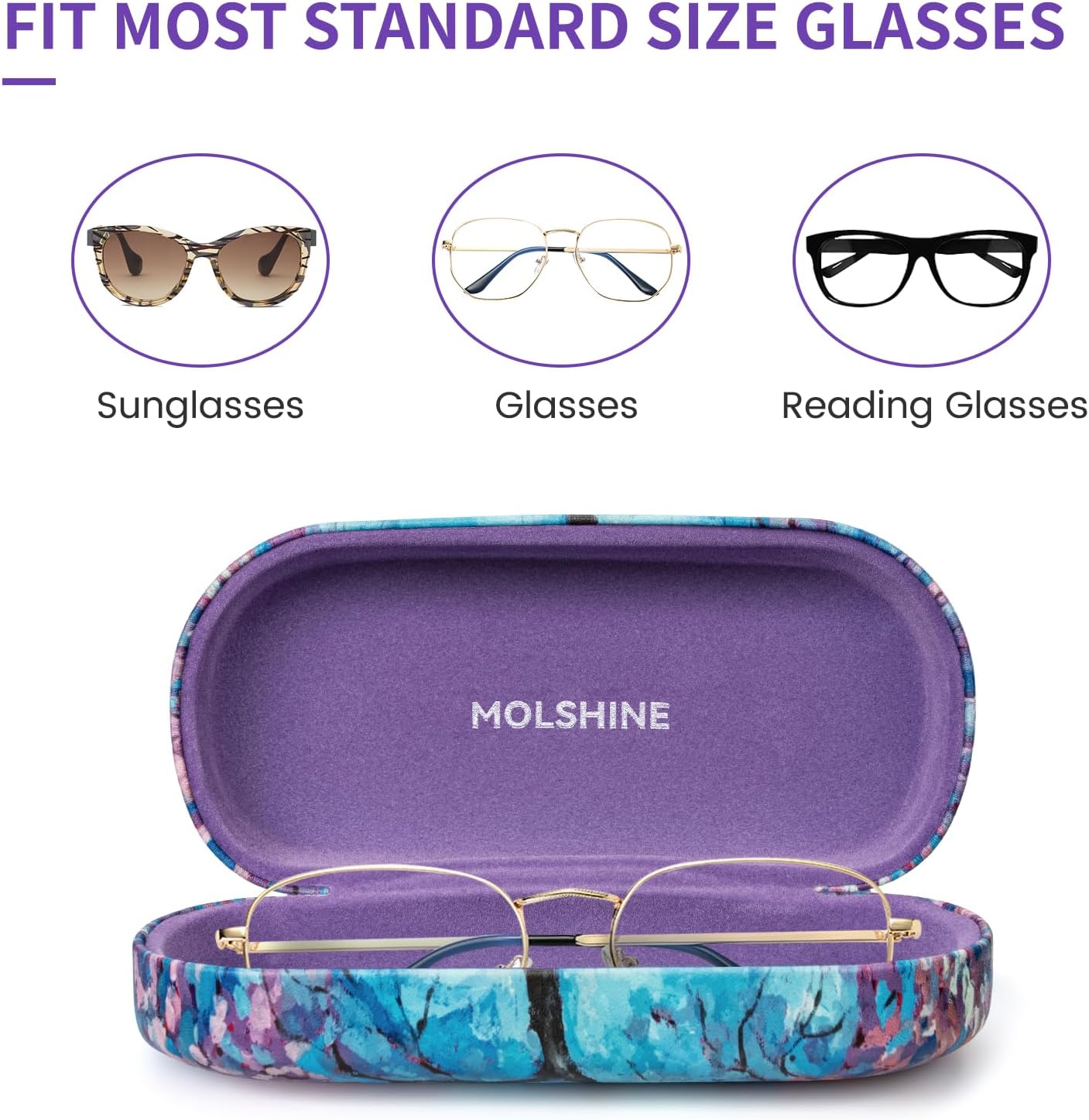 molshine Hard Shell Leather Sunglasses Case,Classic Large Glasses Case for Women Men,Sunglass Eyeglasses