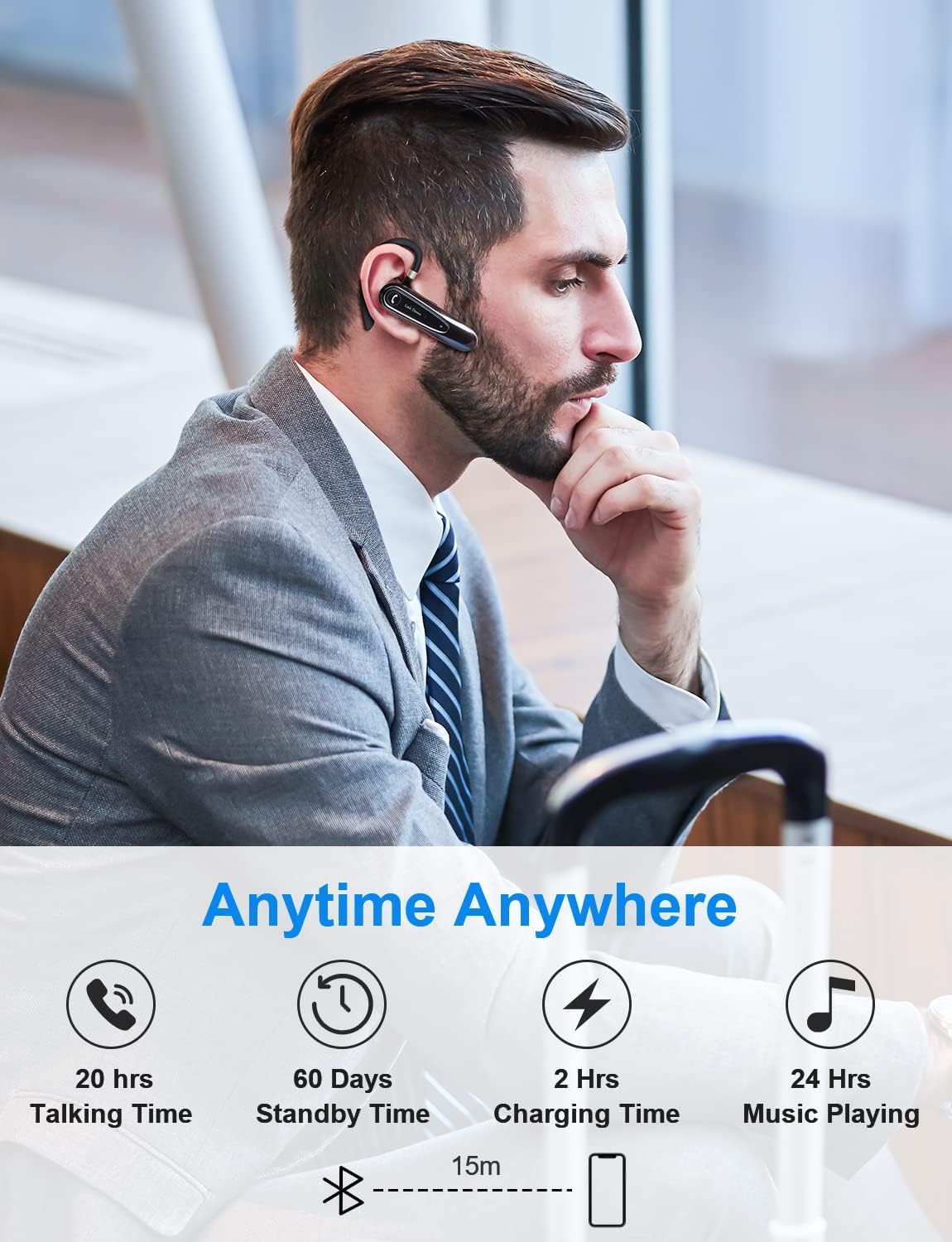 Bluetooth Earpiece Link Dream Wireless CVC8.0 Headset for Cell Phone Dual Mic Noise Canceling Handsfree Phone Earpiece w/Mute 20Hrs Talk Time 180 Days Standby for iPhone Android Home Office Driving