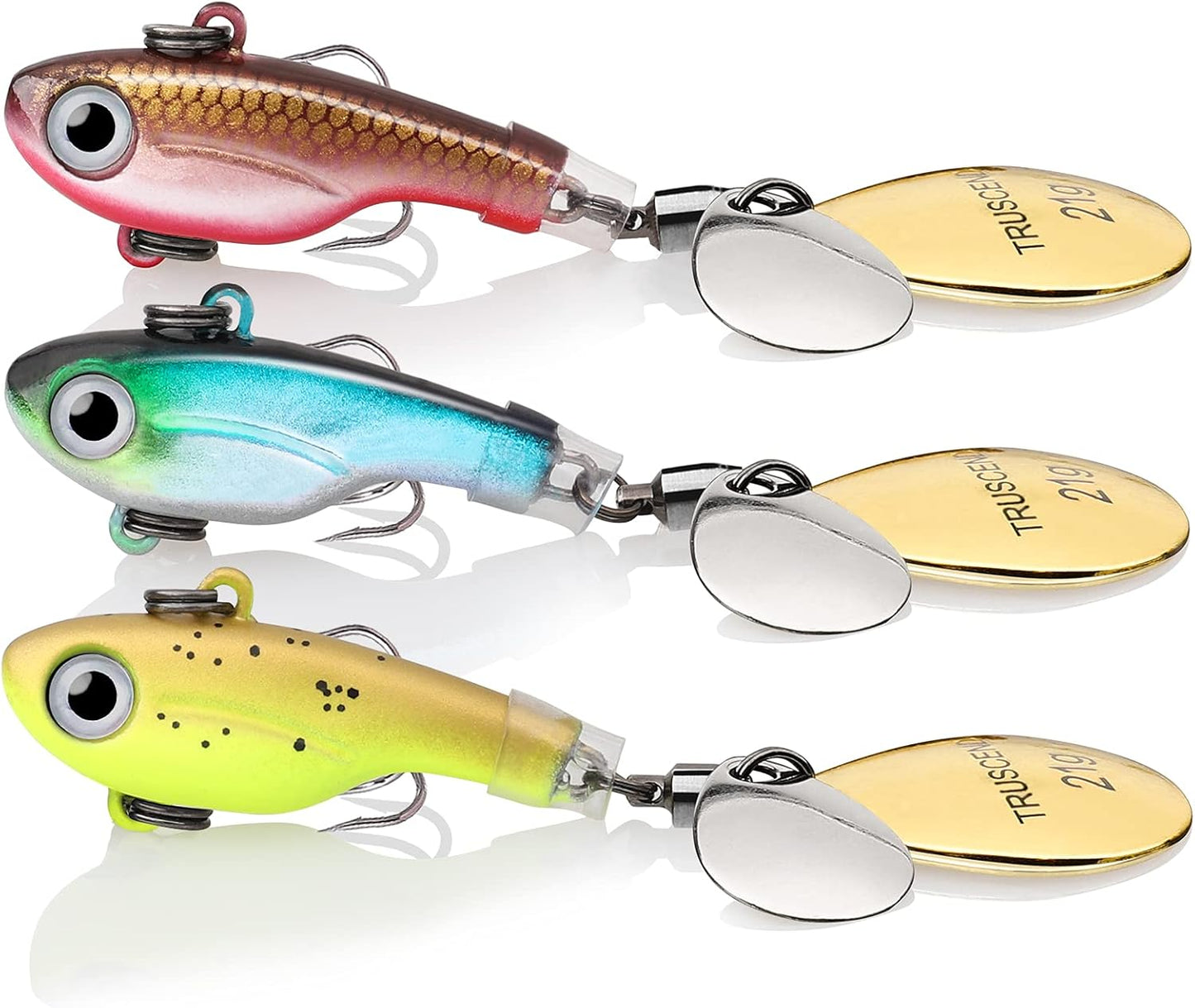 TRUSCEND Fishing Spinners with Unique Double Spoons, Nano-Plated Rooster Tail Fishing Lures with Copper Body & Blade, Great Action Blade Bait for Bass Trout Walleye, Freshwater Ice Fishing Jigs