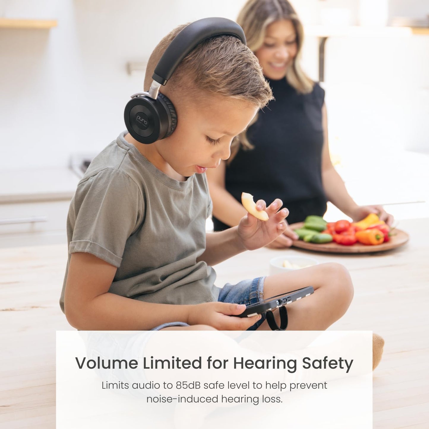 JuniorJam Plus Volume Limiting Headphones for Kids, Foldable & Adjustable Bluetooth Headphones, 22-Hour Battery Life USB-C Charging (Black)
