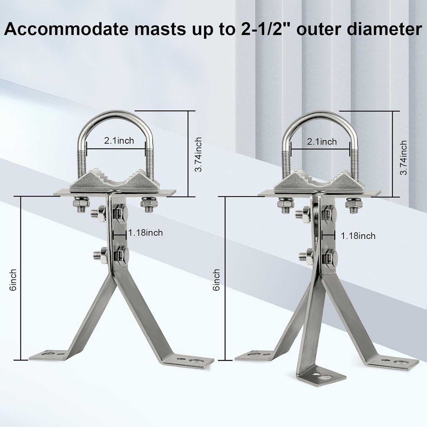 XRDS-RF 16 Inch Heavy-Duty Wall Mount Stand Off Mast for TV Antenna - Windproof Mounting Bracket (2-Leg + 2-Leg)