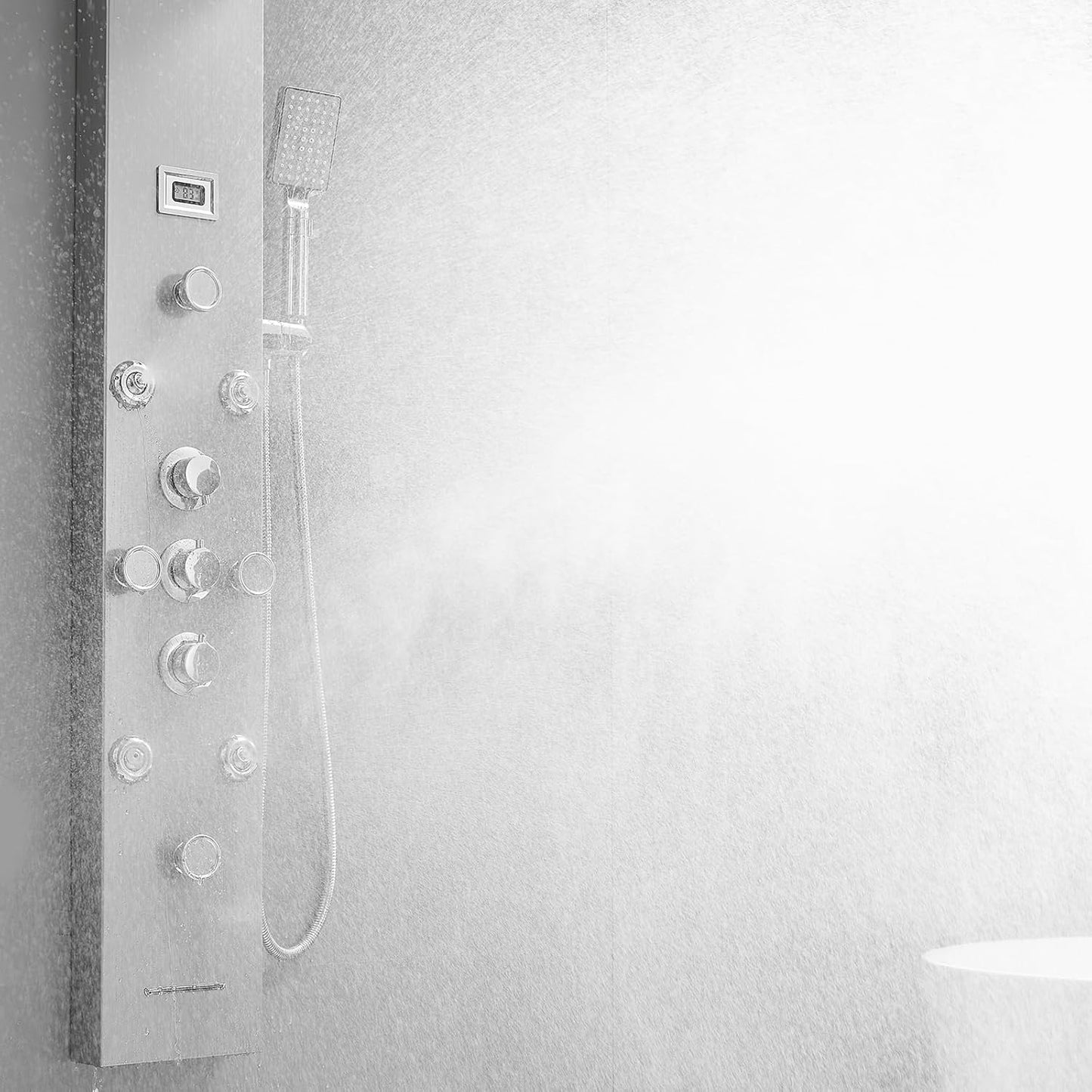 Bathfinesse Shower Tower Bathroom Shower Panel System Rain Massage System 6 in 1 Body Spray Jets Shower Wall Panels Rainfall Waterfall Shower Head Tub Spout with Temperature Display,Matte Black