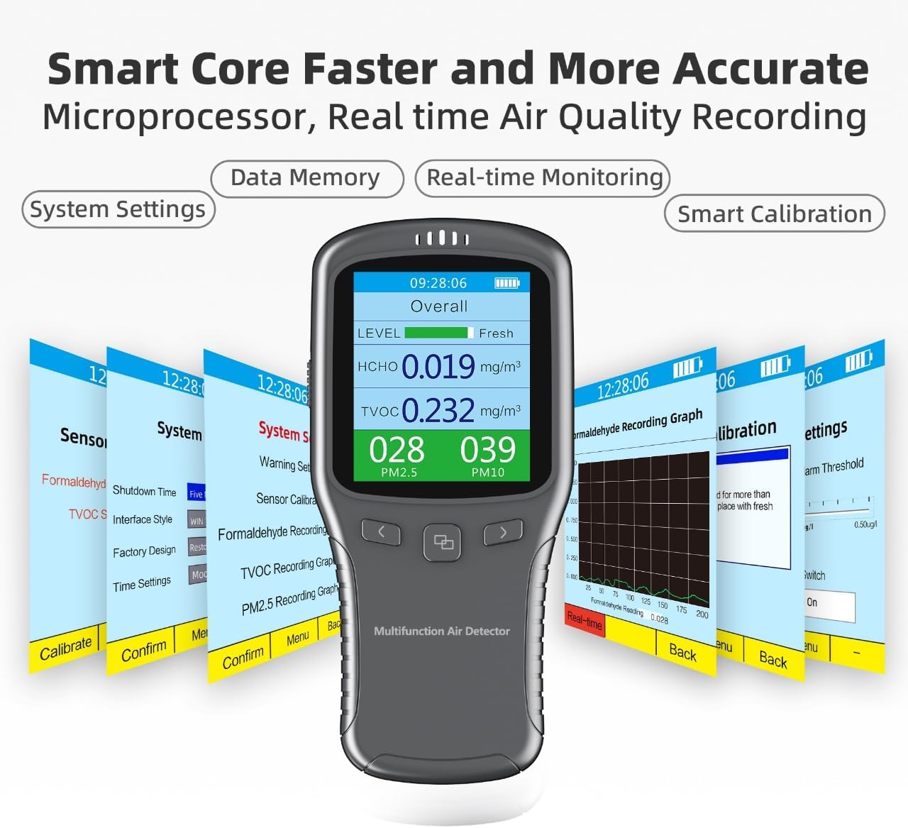 Air Quality Tester, 8 in 1 Air Quality Monitor Indoor,Formaldehyde Detector, voc Meter, Detect Indoor HCHO,TVOC,AQI,PM2.5,PM10,PM1.0,Temperature and Humidity Tester (Black)
