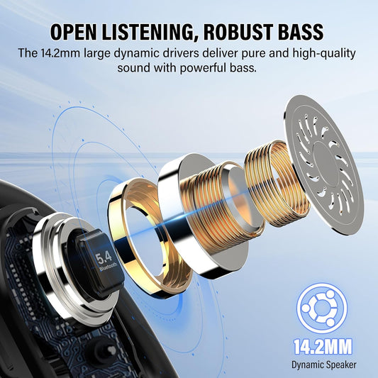 STECEi Open Ear Headphones, Bluetooth 5.4 Earphones 36H Playtime Air Conduction Headphones with Mic, Adjustable Earhook Earbuds with ENC Clear Calls/LED Display, IPX7 Waterproof Open Ear Earbuds Black - PuriLite