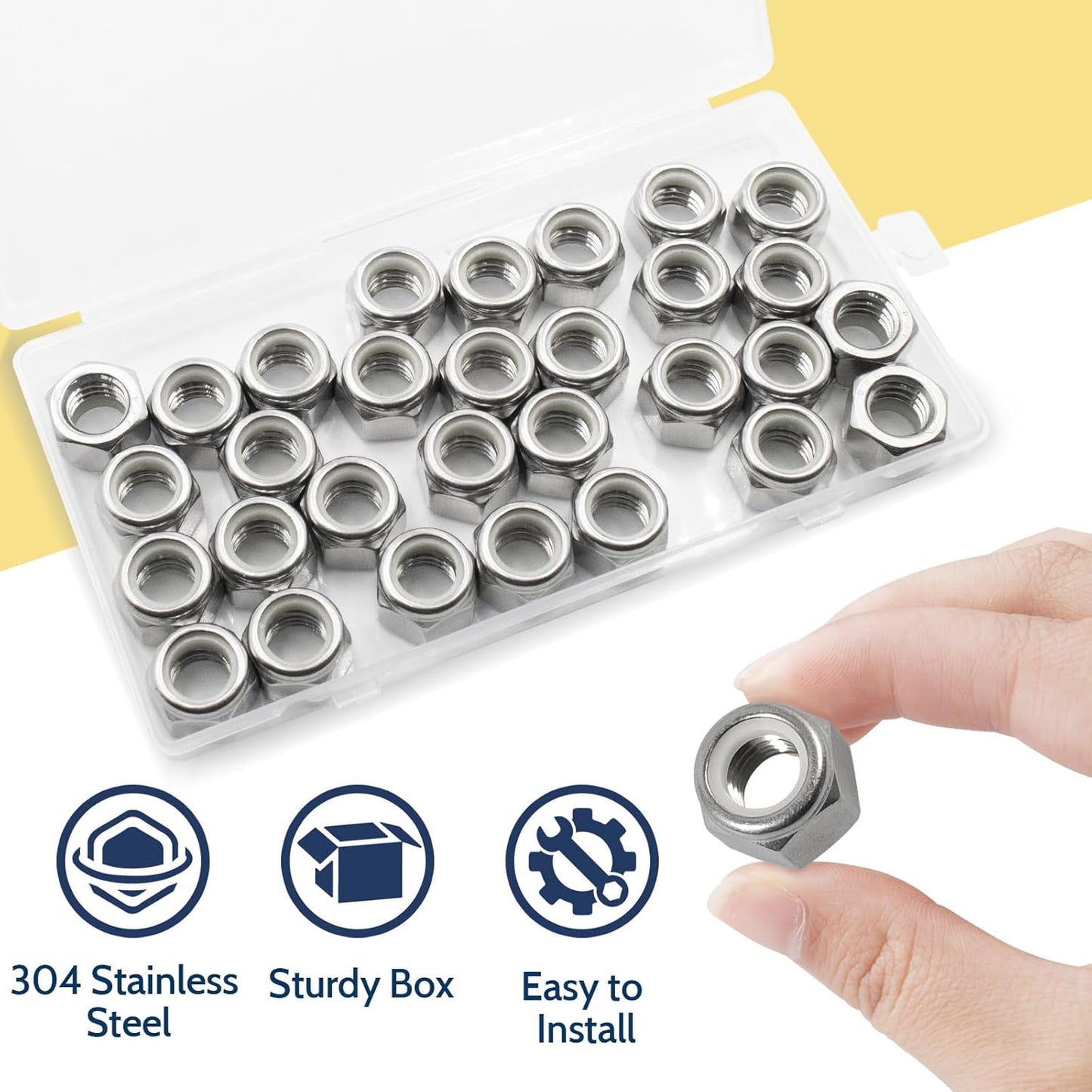 Vifmy 110 Pack 1/4"-20 Inch Lock Nuts,304 (A2-70) Stainless Steel Nylon Insert Locknuts,Standard Inch Thread Nylock Nuts for Bolts