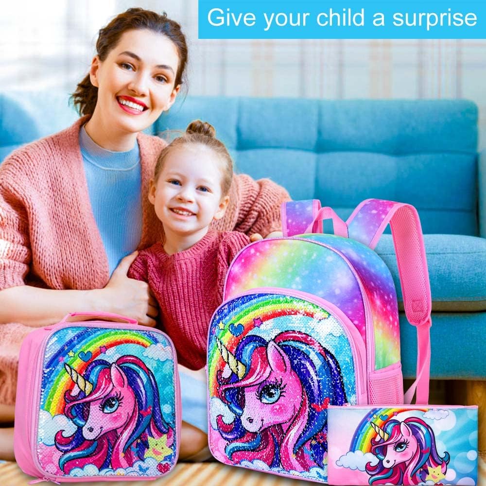 3pcs Backpack for Boys and Girls, 16” Kids Kindergarten Bookbag with Lunch Box, Cute Elementary Backpacks for Boy Girl