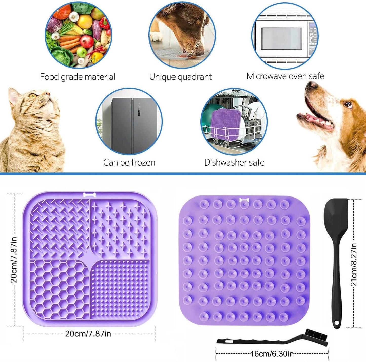 2 Pack Licking Mat for Dogs & Cats with Suction Cups, Dog Slow Feeder Lick Pat for Anxiety Relief, Dog Toys Feeding Mat for Butter Yogurt Peanut, Pets Bathing Grooming Training Mat