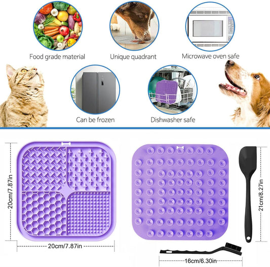 2 Pack Licking Mat for Dogs & Cats with Suction Cups, Dog Slow Feeder Lick Pat for Anxiety Relief, Dog Toys Feeding Mat for Butter Yogurt Peanut, Pets Bathing Grooming Training Mat - PuriLite