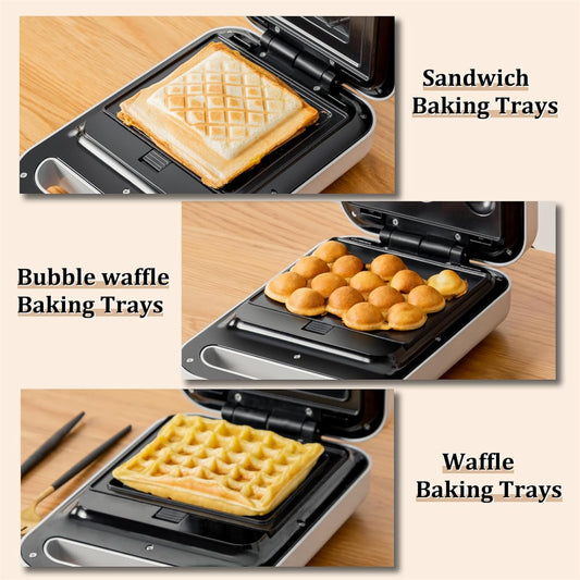 White 3 in 1 timing Sandwich Maker with Non-Stick Plates Indicator Lights and Lock Feature 600W Electric Panini Press, Pizza Pockets, Quesadillas, Waffle Breakfast Grilled Cheese Egg Bacon - PuriLite