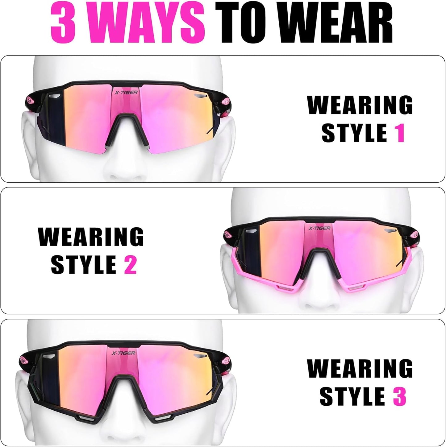 X-TIGER Polarized Cycling Glasses with 5 Interchangeable Lenses,MTB Biking Baseball Running Sports Sunglasses for Men Women