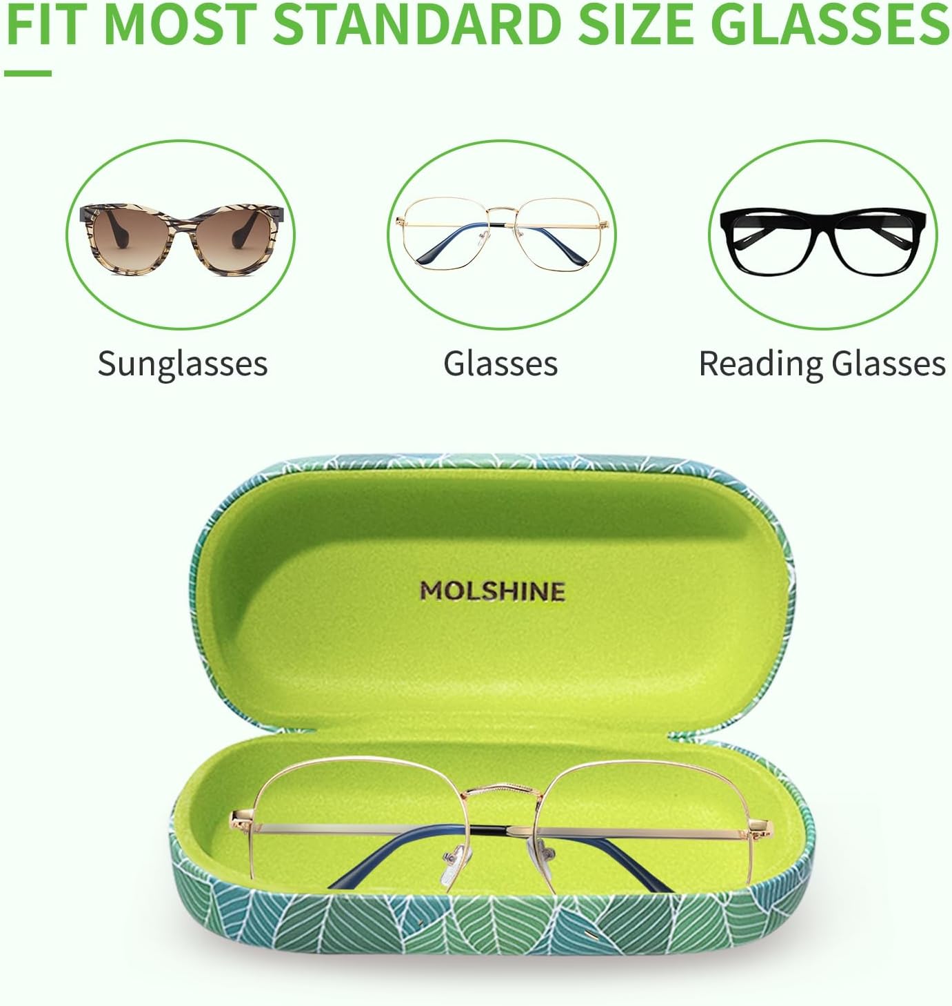 molshine Hard Shell Leather Sunglasses Case,Classic Large Glasses Case for Women Men,Sunglass Eyeglasses